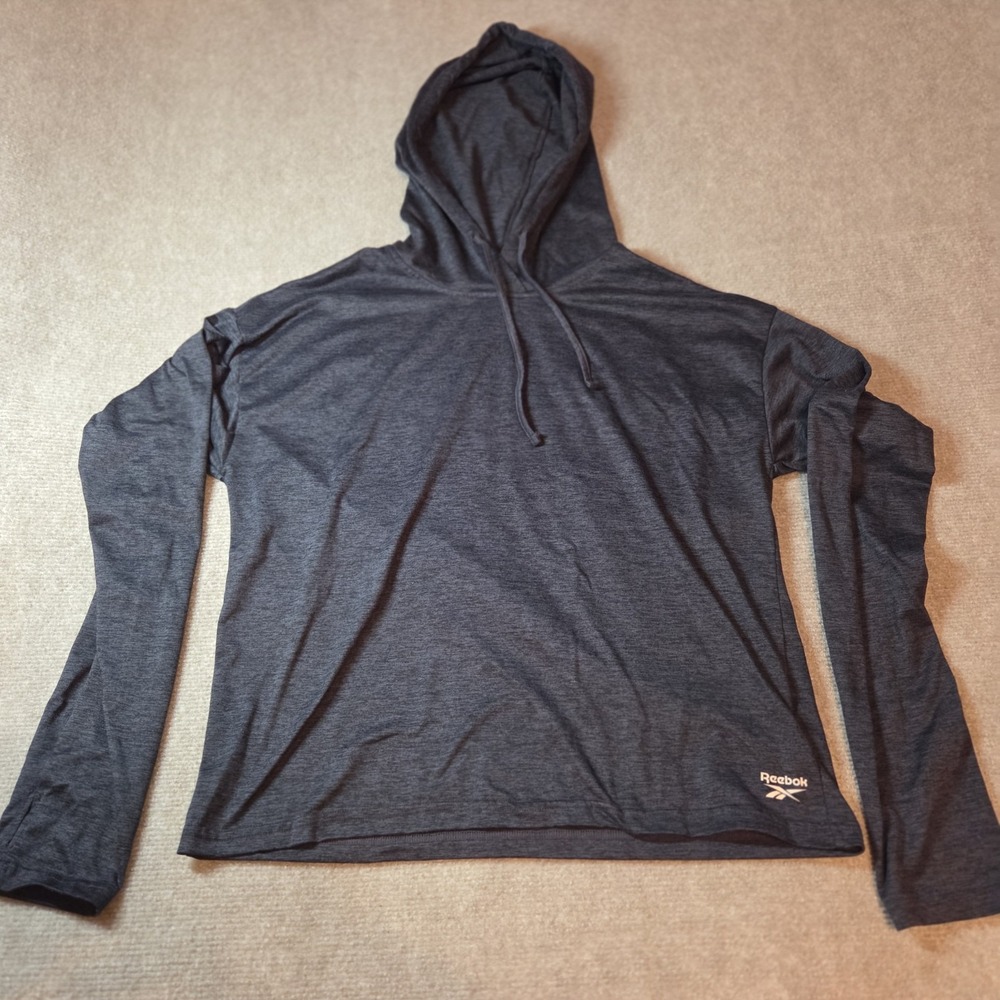 Reebok Men's M Dark Gray Pullover Hoodie Long Sleeve Polyester Spandex Logo